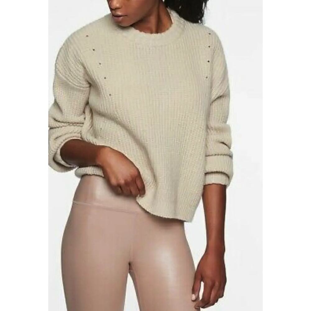 Athleta Cashmere Lucca Sweater Wool Cashmere Crop Long Sleeve Beige Small